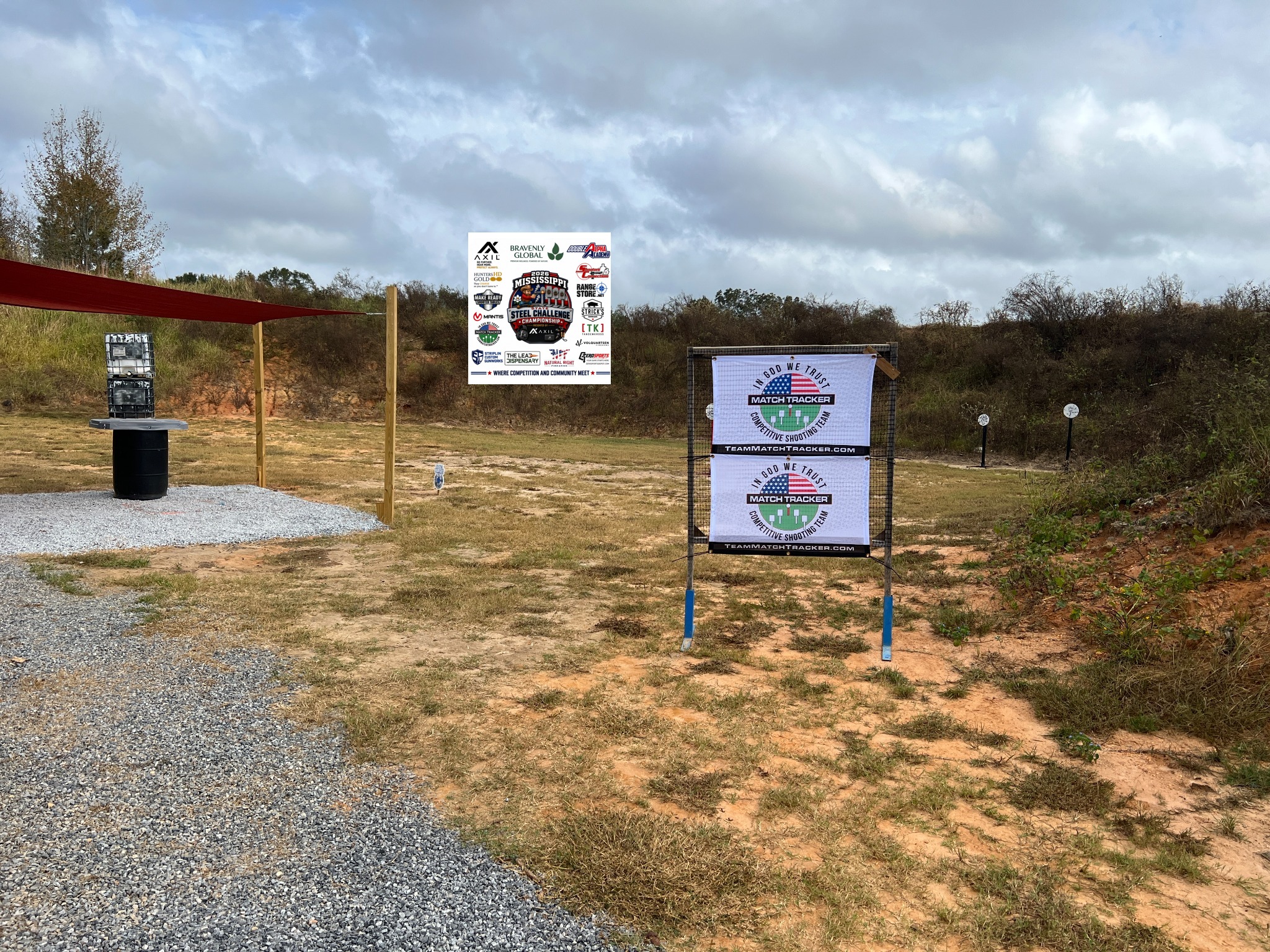 American flag overlooking competition bays at Natural Right Firearms
